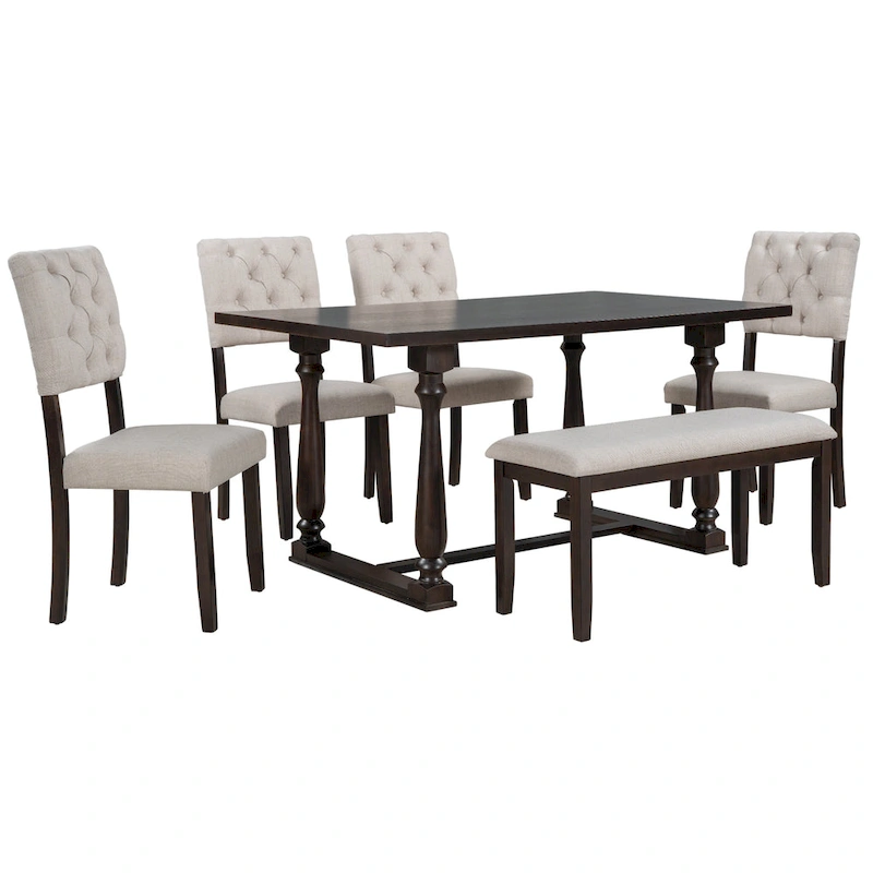 Nestfair 6-Piece Dining Table Set with 4 Chairs and 1 Bench