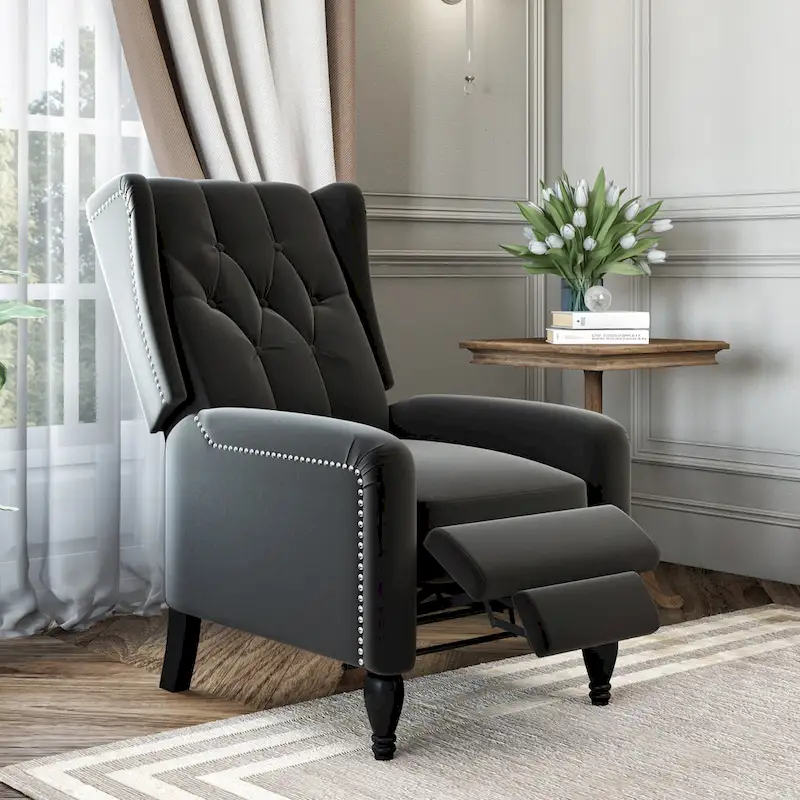 Velvet Wingback Push Back Recliner Chair