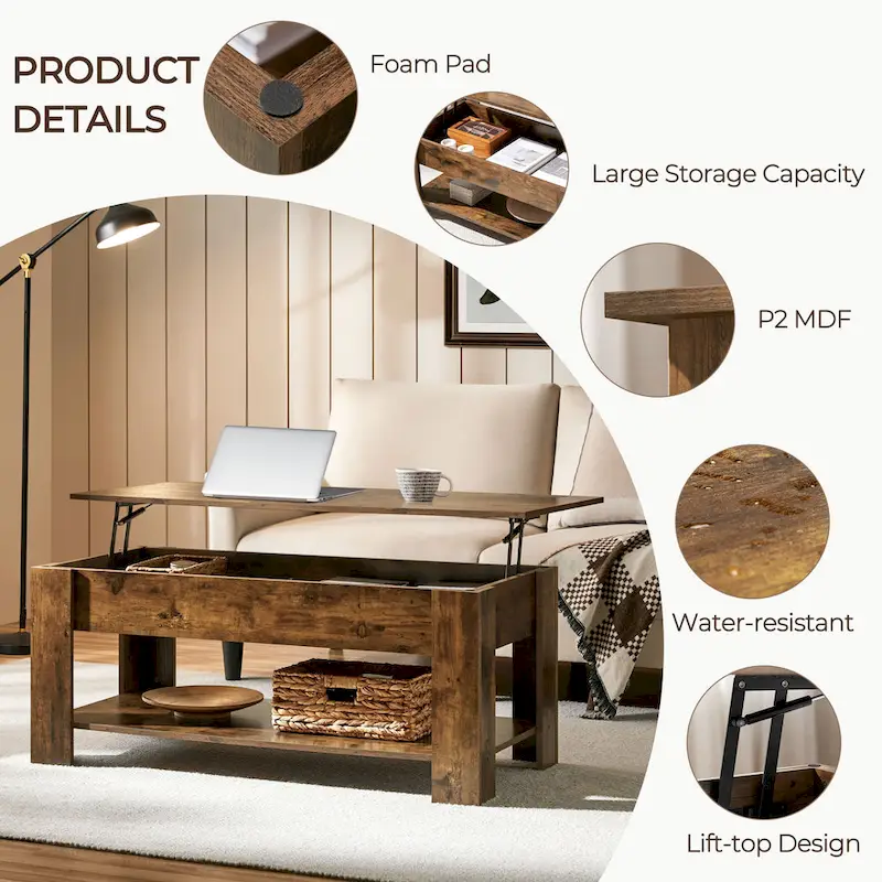 Yaheetech 47.5 Lift Top Coffee Table, Hidden Compartment/ Open Shelf