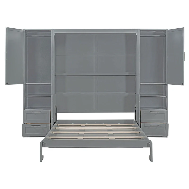 Murphy Bed (Wall Bed) — Featuring Wardrobe, Desk, Drawers, And Shelving