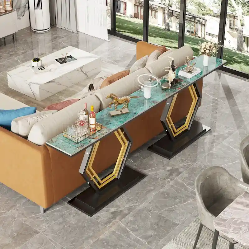 Sintered Stone Console Table with Geometric Base Sofa Table - 47.2x11.8x30.7 inch