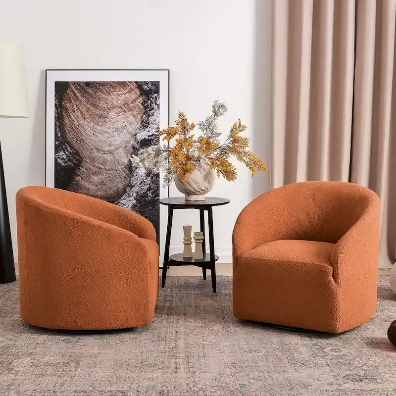 KINWELL 32W Boucle Upholstered Swivel Barrel Armchair (Set of 2)