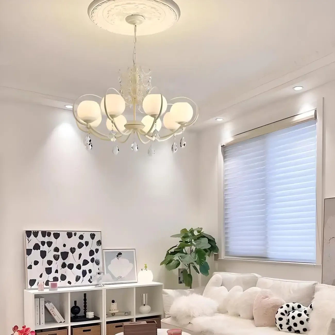 Modern Crystal Ivory Metal White Glass Globe Chandelier