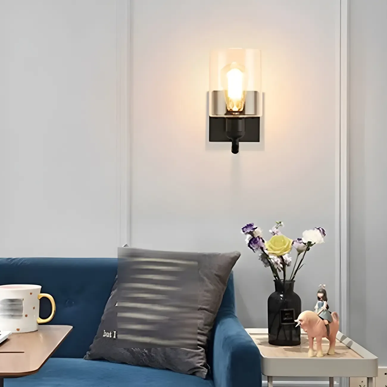 1-Light Modern Metal Cylinder Glass Bathroom Vanity Light