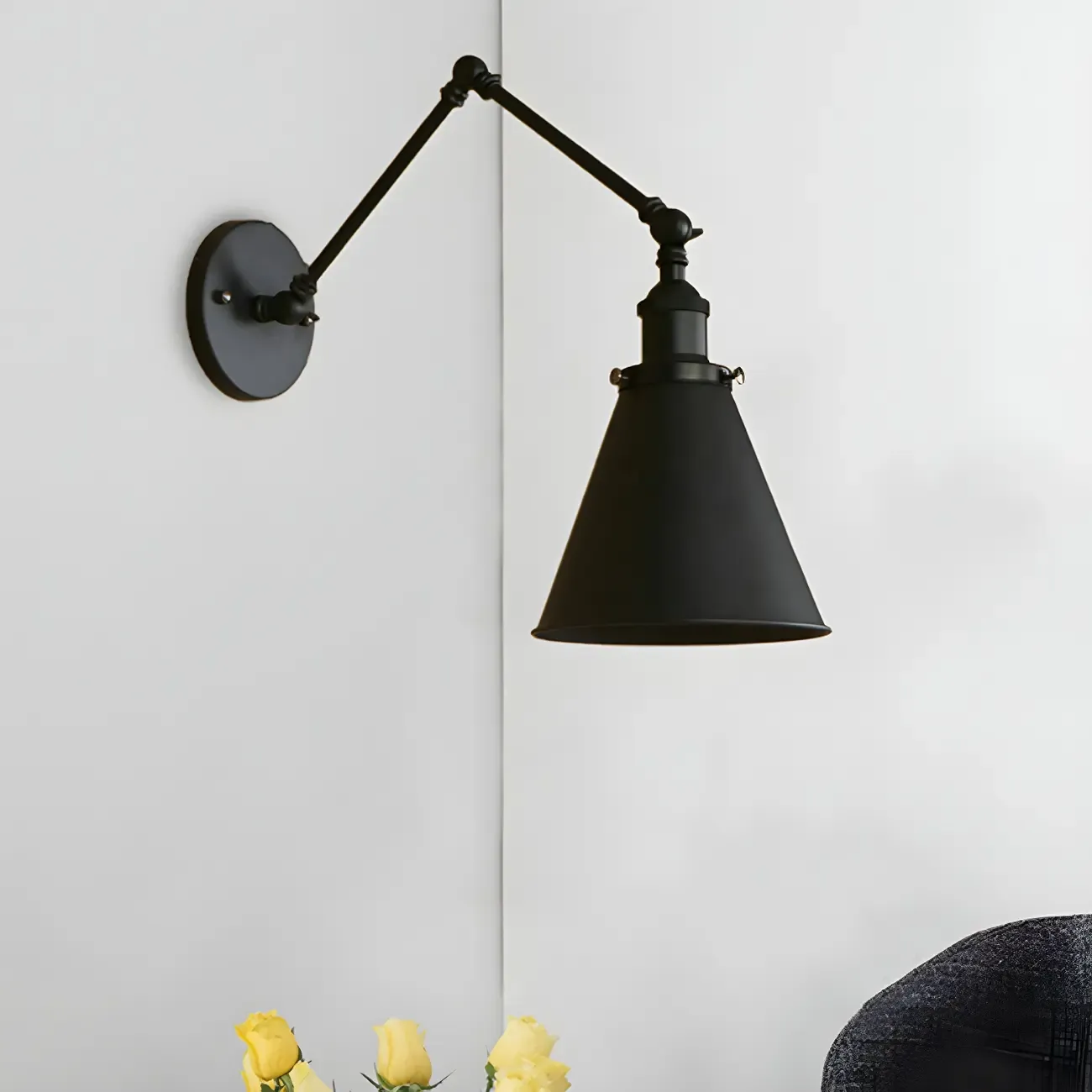 Industrial Metal Cone Swing Arm Wall Light