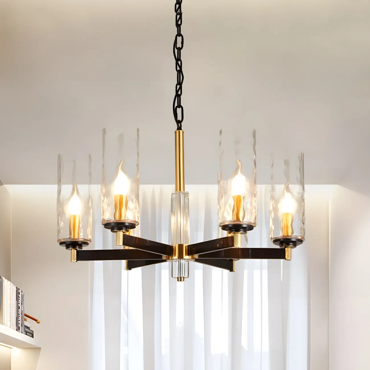 Modern Stylish Black-Gold Cylinder Glass Chandelier