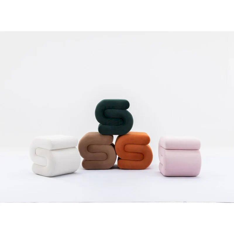 Modern S-shape Fabric Ottoman Makeup Stool Footstool