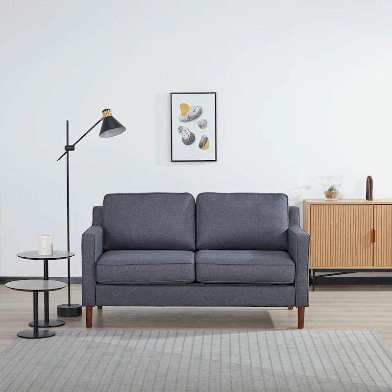 Sedona Modern Loveseat Sofa, Faux Linen / Vegan Leather Couch - N/A