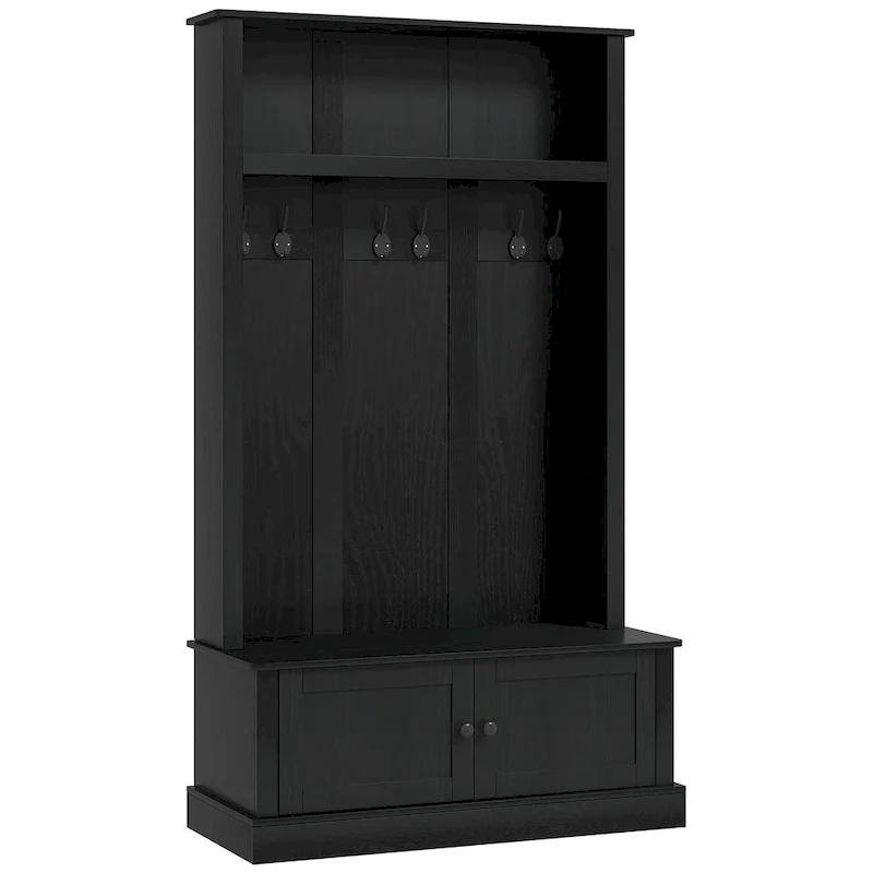 Freestanding Hall Tree, Entryway Bench with Coat Rack, Shoe Cabinet and Top Shelf