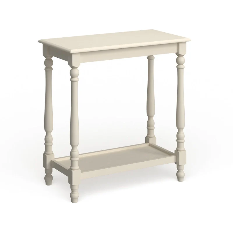 Farmhouse Solid Wood Side Table with Pull-Out Tray & Bottom Shelf – White, Single
