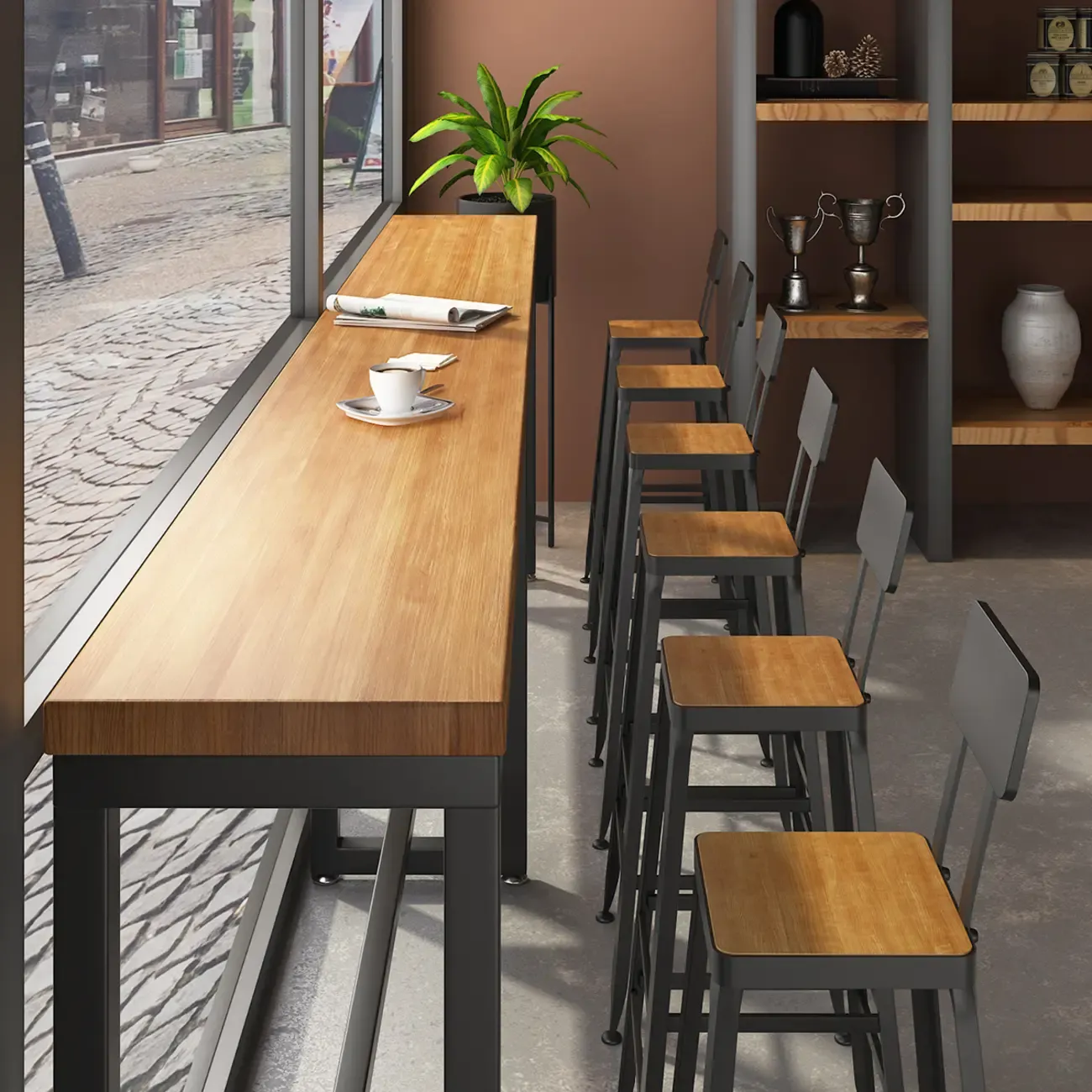 Industrial Solid Wood Bar Set with Metal Legs