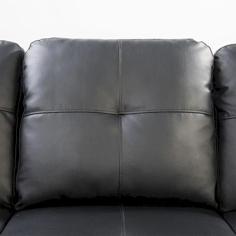 Faux Leather Sectional Sofa with Ottoman and 2 Pillows