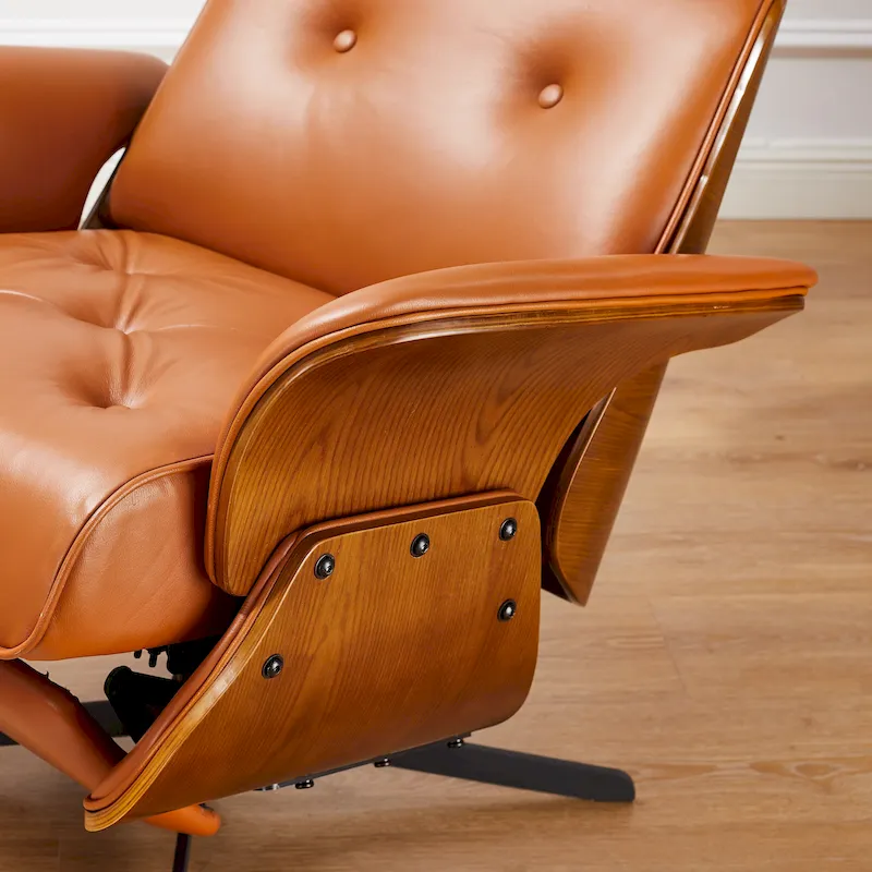Art Leon Mid-century Modern Genuine Leather Lounge Chair Recliner
