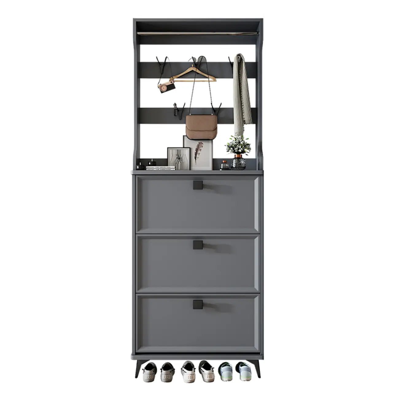 Drop-Front Adjustable Modern White Wood Narrow Shoe Cabinet