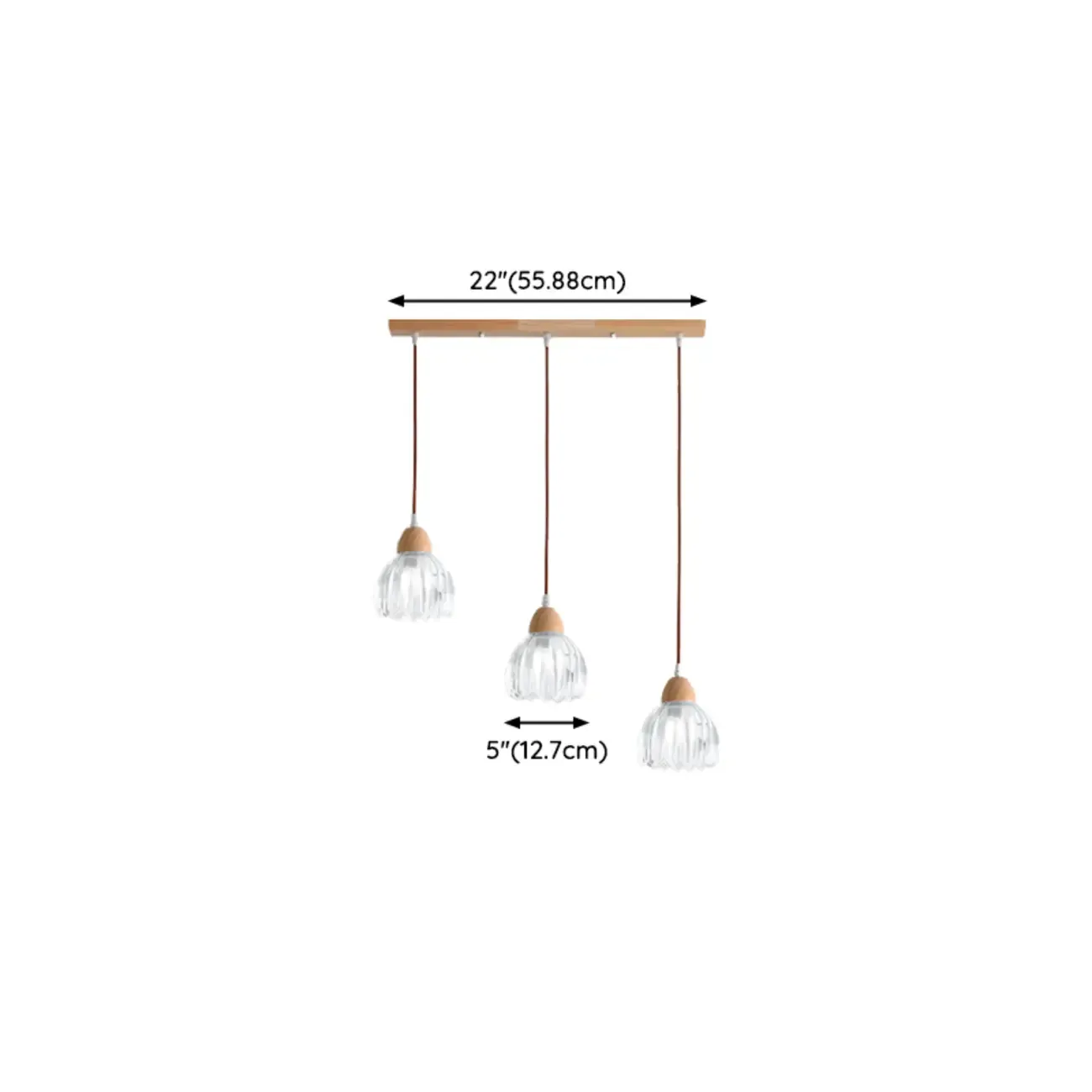 Glass Shade Wood Kitchen Island Pendant Light Adjustable Length