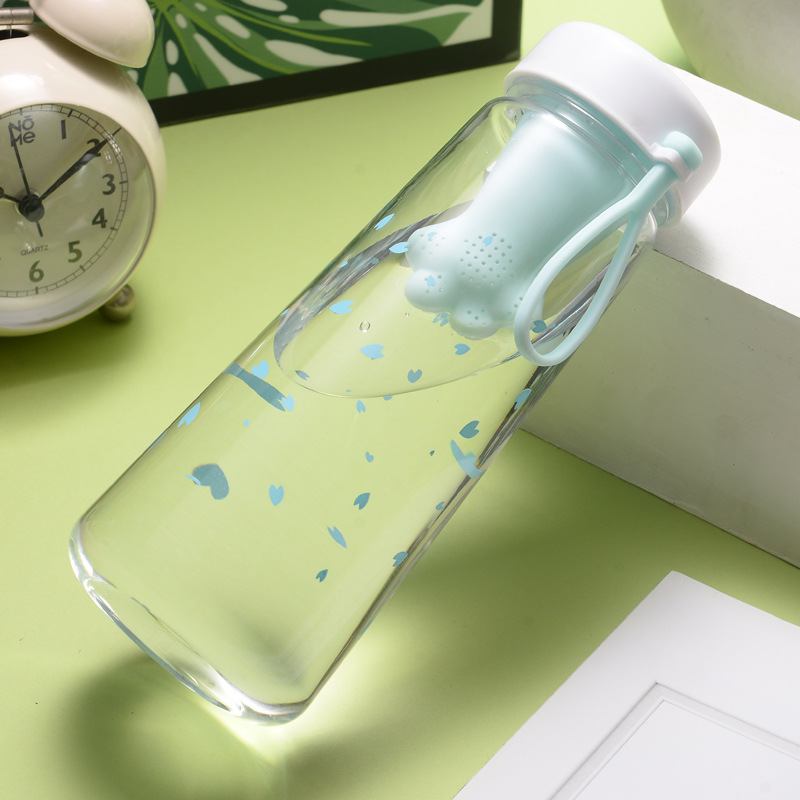 550ML Green Cat Paw Tea Infuser Water Bottle with Lanyard