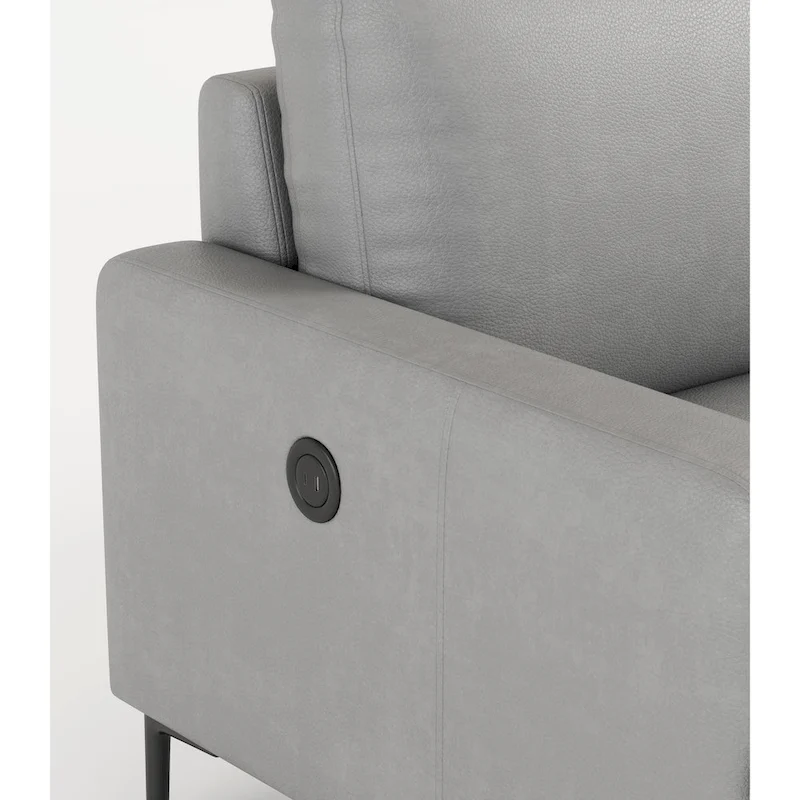 77 Genuine Leather 3 Seater Sofa Couch with USB Charger, High-Resiliency Cushions and Black Metal Legs