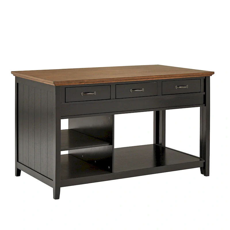 Two-Tone Antique Finish Extendable Kitchen Island with 3 Drawers