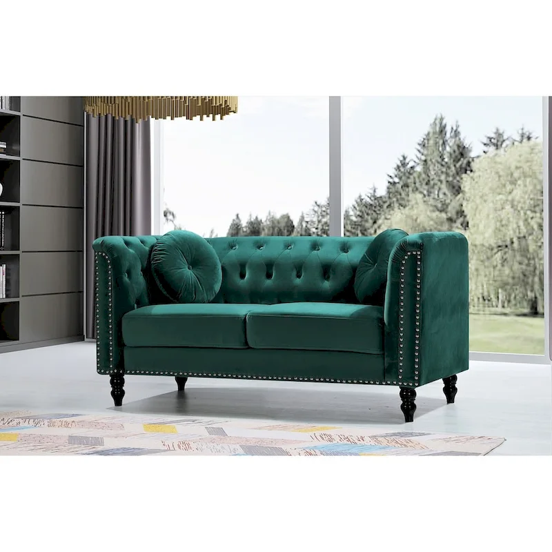 Vivian Classic Velvet Kittleson Nailhead Chesterfield Loveseat