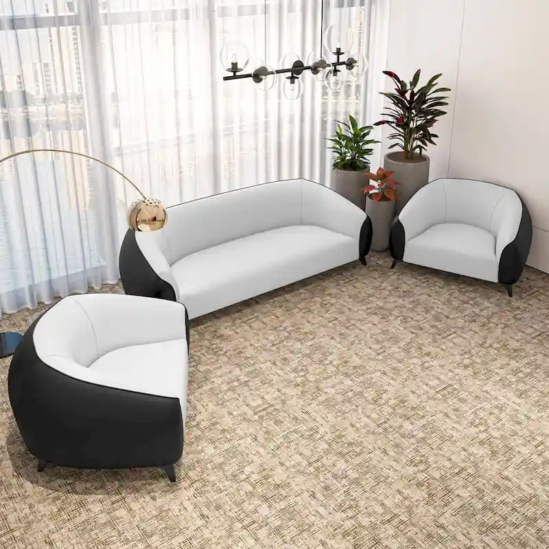 3-Piece Sofa Set Upholstered PU Leather with Solid Wood Frame and Steel Legs Opula Series by LeisureMod