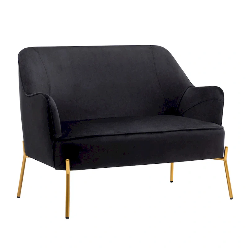 Kyler Loveseat Couch Sofa, Velvet Upholstery, Gold Chrome Legs