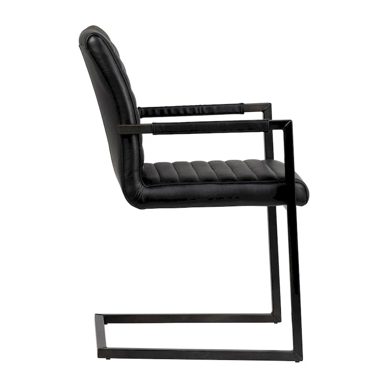 Genuine Full Grain Leather and Steel Modern Dining Arm Chair