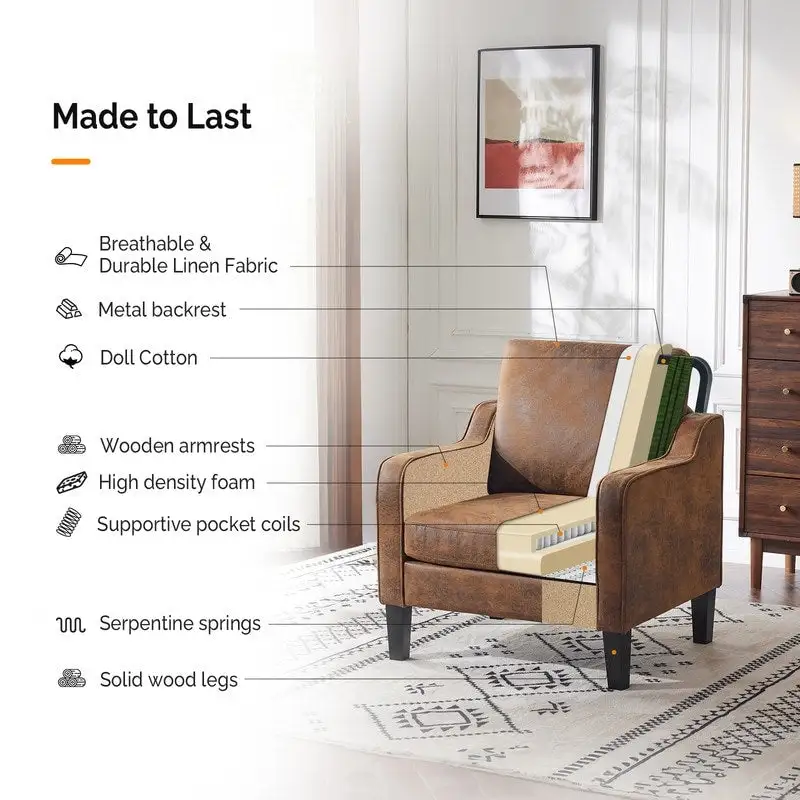 VINGLI Mid Century Modern Fabric Accent Chair