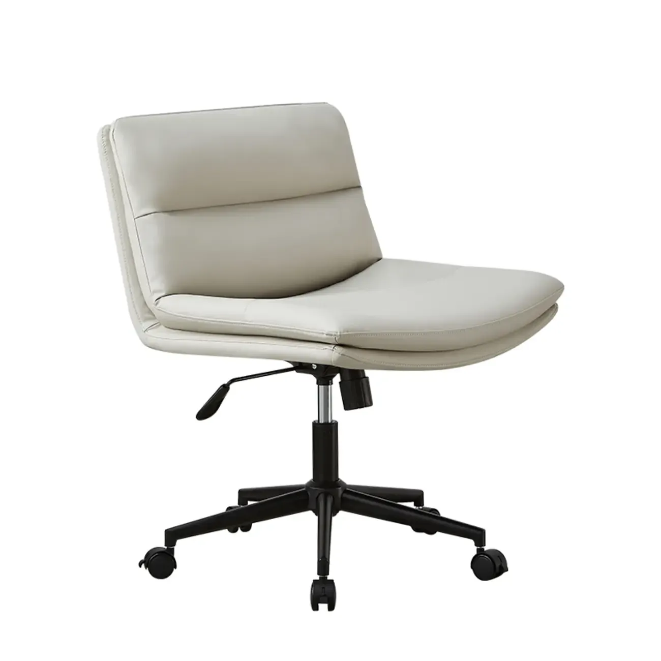Beige Leather Armless Swivel Wide Office Chair