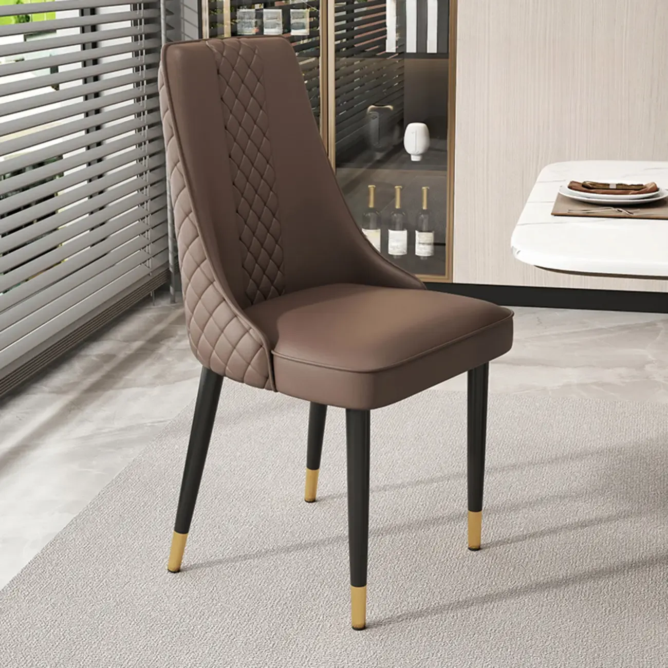 Faux Leather Dining Chair with High Back Sloped Arm