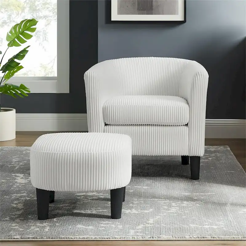 Modern Fabric Upholstered Accent Chair with Ottoman Foot Rest
