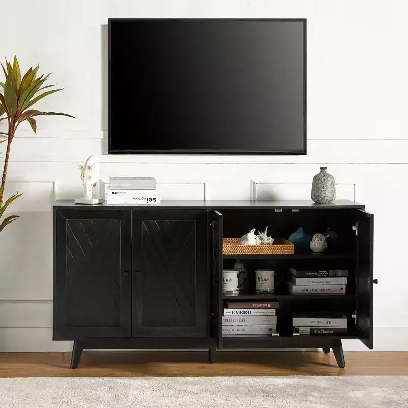 Adolf 57Wide Mid-century Chevron-patterned Sideboard with Adjustable Shelves|HULALA HOME