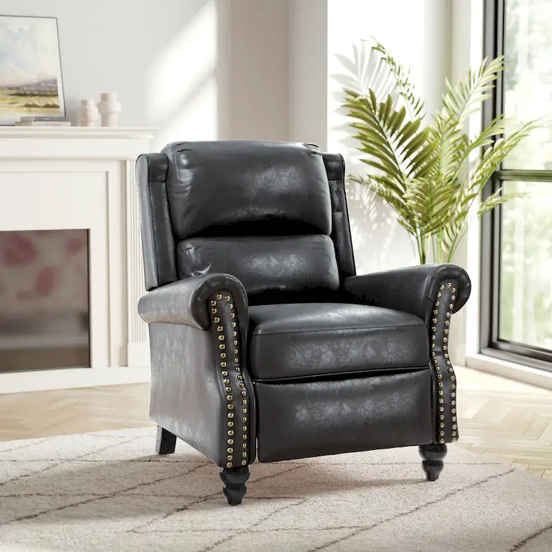 Nail-head Padded Seat Pushback Recliner Chair