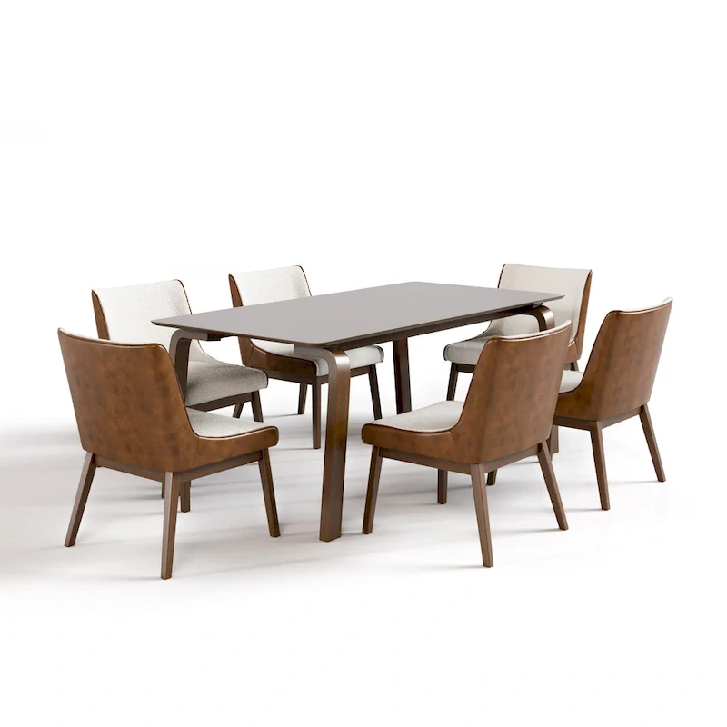 Furniture of America Beau I Mid-century Walnut 7-Piece Rectangle Dining Table Set