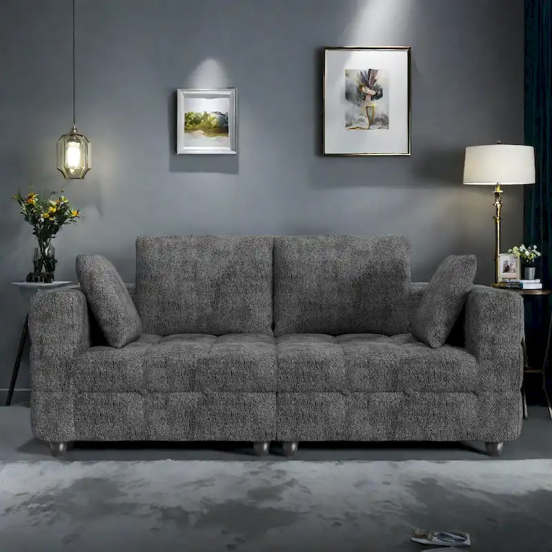 77.95 Fabric 3-Seater Sofa with Tool-Free Assembly, Space-Saving Design, and Solid Wood Frame