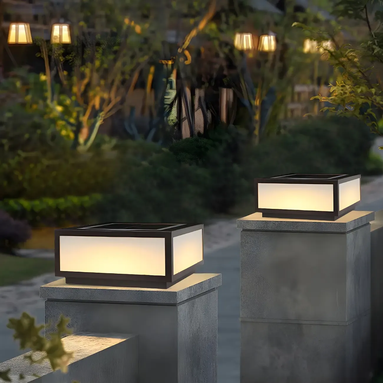 Flat Square Black Solar Outdoor Post Lights