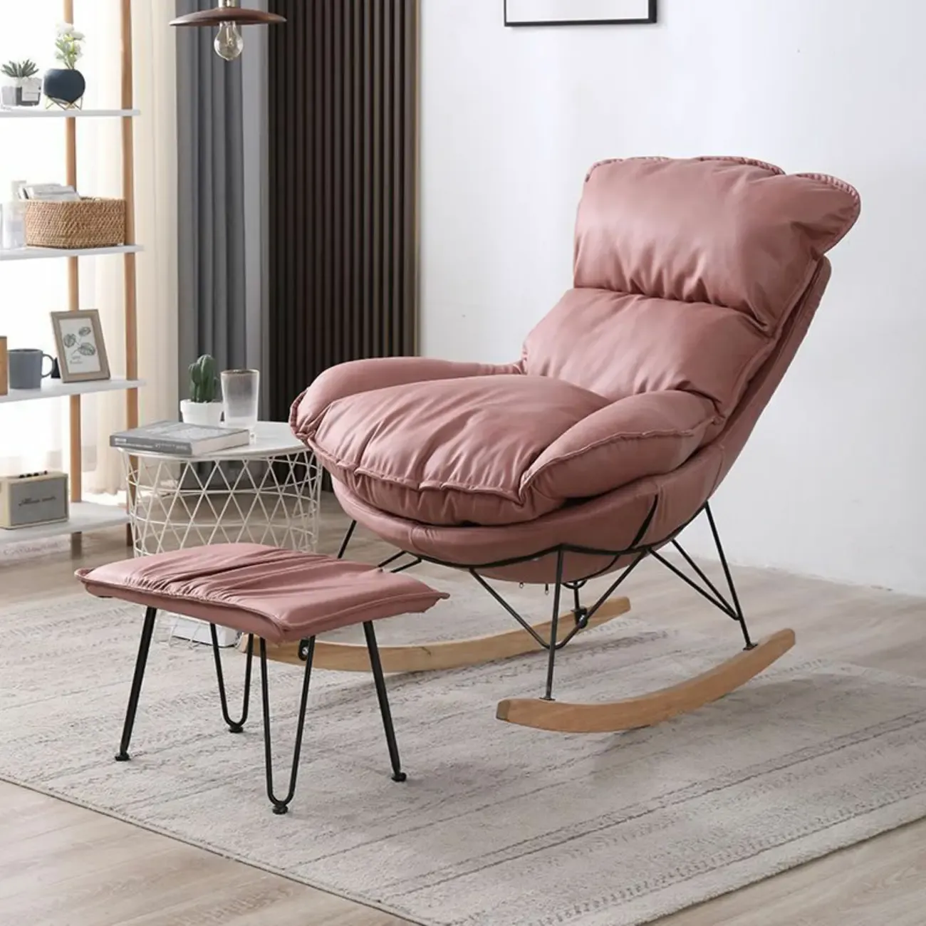Cotton Upholstered Rocking Chair with Removable Cushions