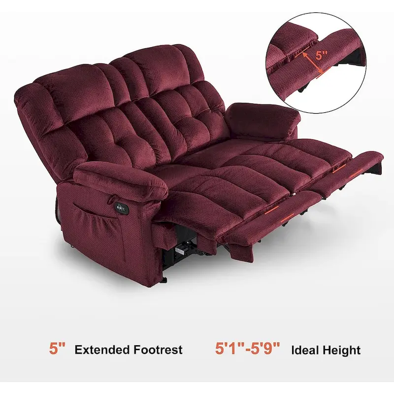 Power Reclining Loveseat, Red/Grey/Beige/Blue/Brown, Heat & Massage, Seats 2