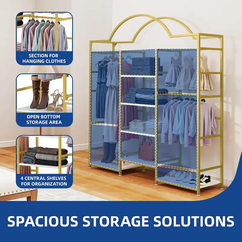 Moasis 4 Tiers Heavy Duty Coat Rack Garment Racks with 3 Hang Rods & 6 Shelves