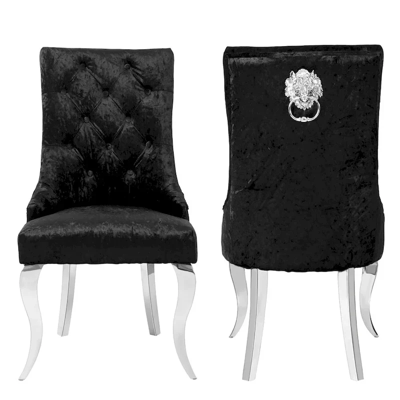 Ice Velvet Button Tufted Dining Chair High Wingback
