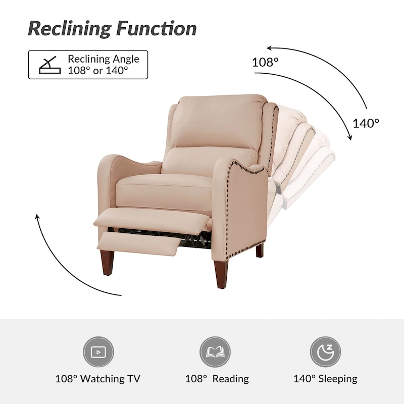 Brigida Modern Genuine Leather Nailhead Trim Recliner with Adjustable Footrest Set of 2 by HULALA HOME