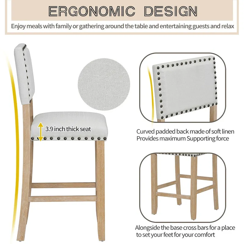 5-Piece Counter Height Dining Set, Classic Elegant Table and 4 Chairs in Natural Wood Wash
