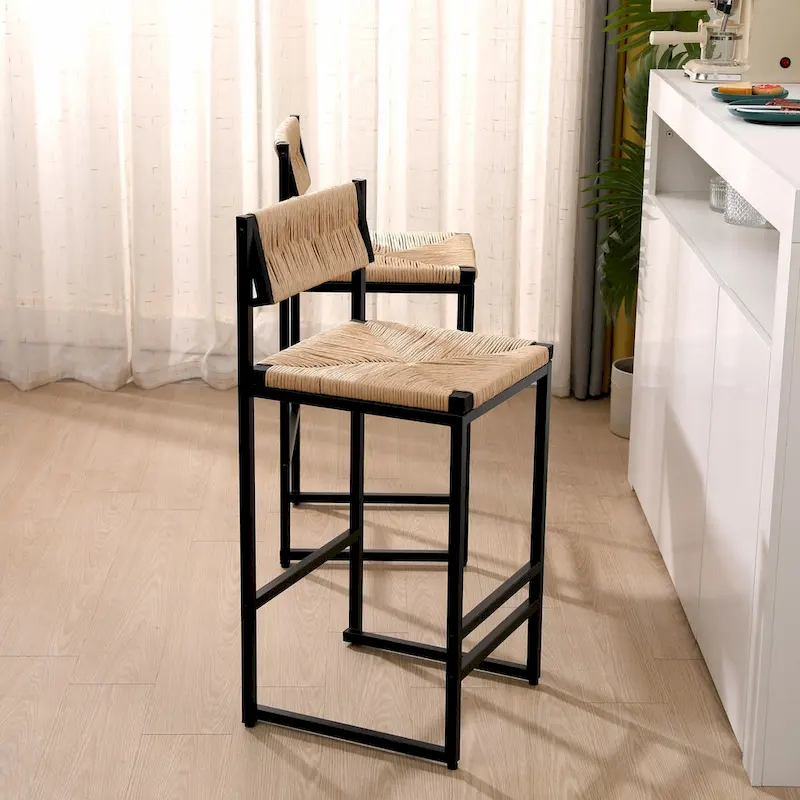 Bar Stools Set of 2 Paper Rope Weave Dining Chairs