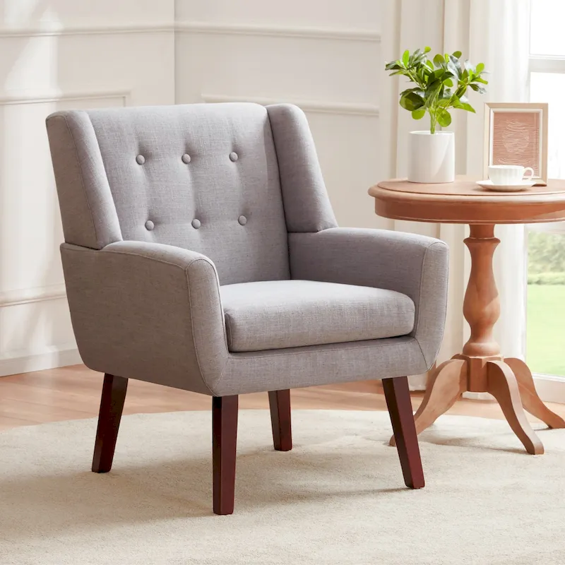 Linen Accent Chair with Tufted Back