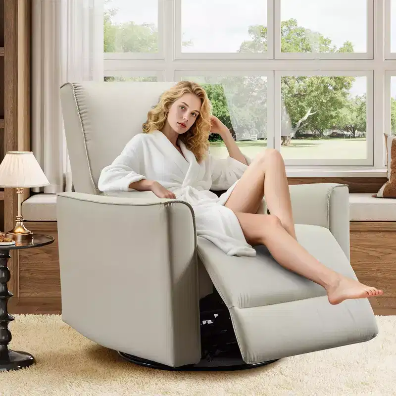Beige/Black/Brown/Grey PU Leather Swivel Rocking Recliner Chair, 1-Seat