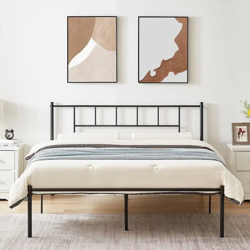 VECELO 3-Pieces Bed Frame with Wood Headboard and Modern Nightstands Set of 2