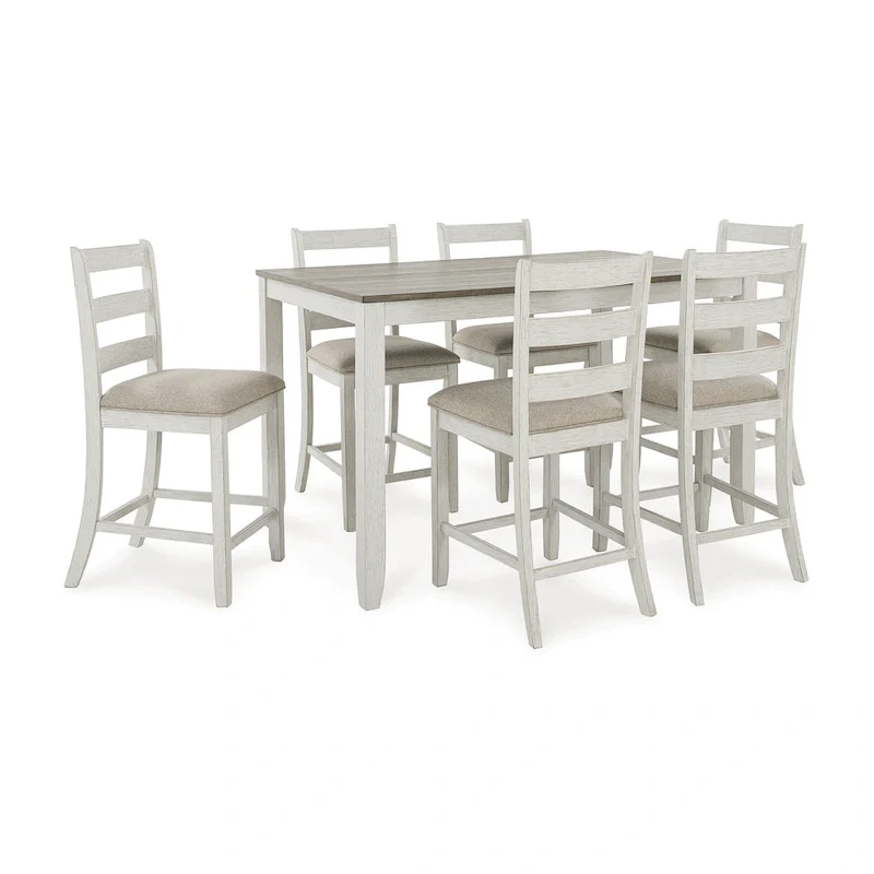 Signature Design by Ashley Skempton White Counter Height Dining Table and Bar Stools (Set of 7)