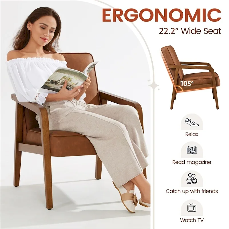 Yaheetech Modern Faux Leather Upholstered Accent Chair Armchair