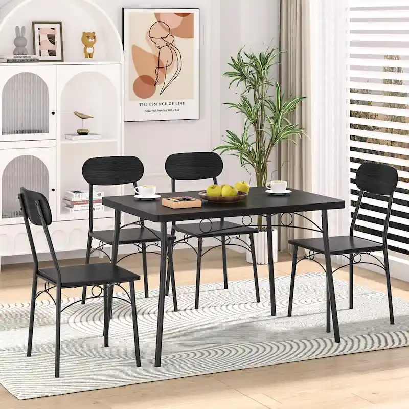 VECELO Dining Table Set, Kitchen Table with 2/4 Chairs, Metal and Wood Rectangular 3/5-Piece Dining Set