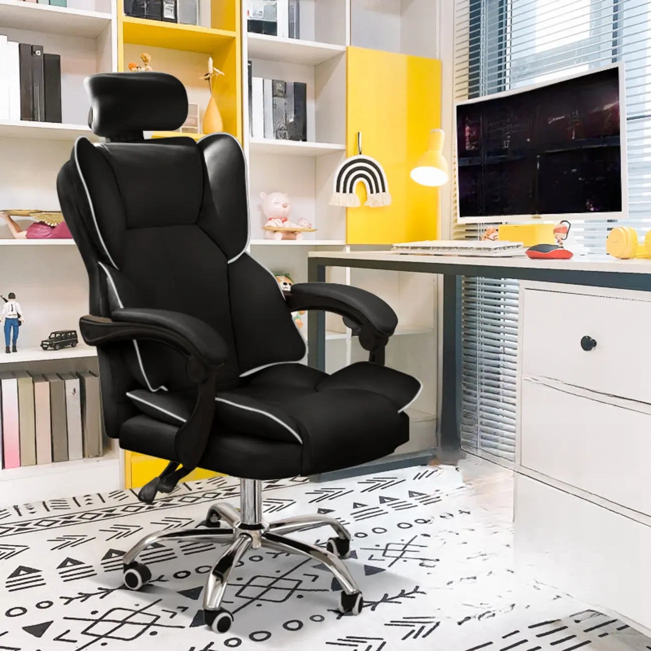 Modern White Leather Reclining Office Chair