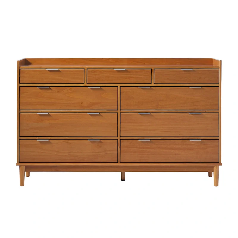 Solid Pine Wood 9-Drawer Dresser with Gallery Top